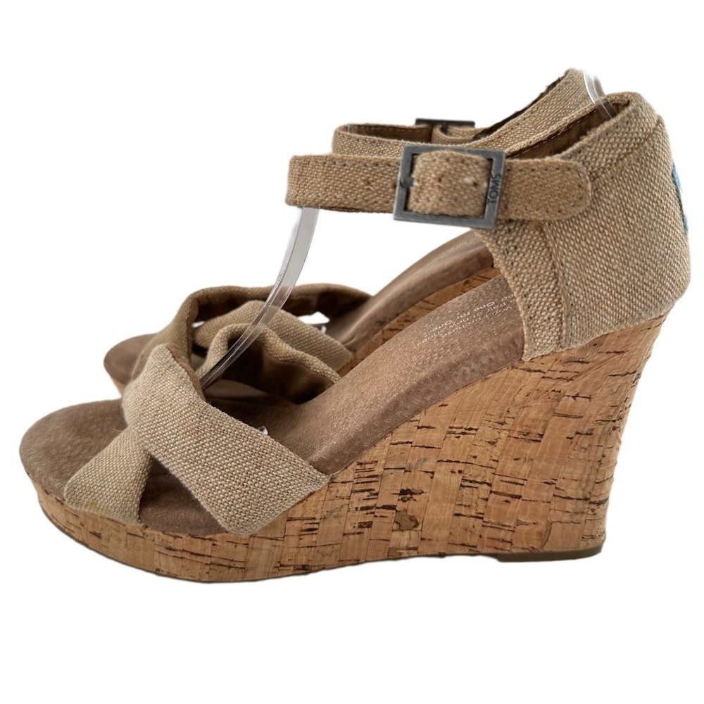 Toms womens sandals size 7.5 tan canvas cork wedges - Picture 4 of 12